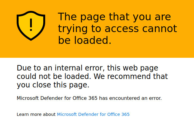 Microsoft Defender for Office 365 با خطایی مواجه شده است