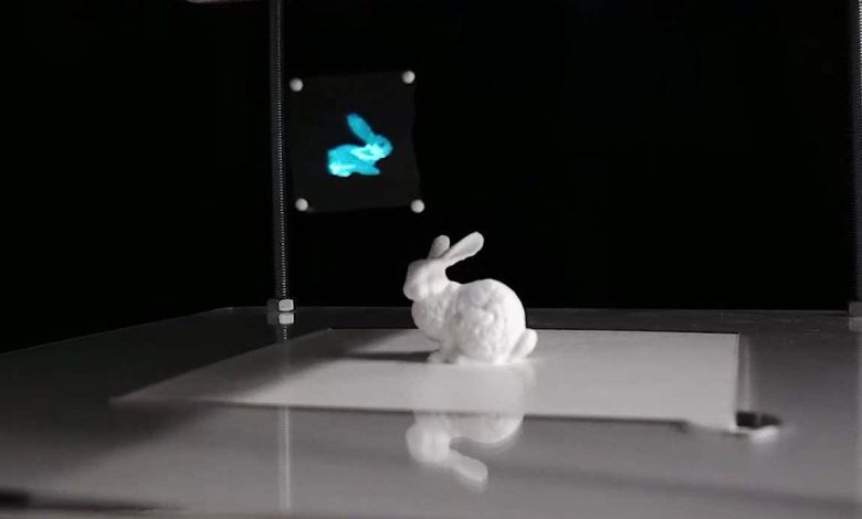تصویری سه بعدی از خرگوش که با بالا بردن اجسام با صدا ایجاد شده است