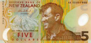 ادموند هیلاری روی اسکناس 5 دلاری نیوزیلند، 1999؟  2015.